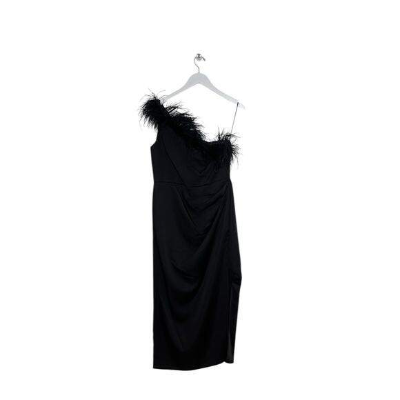 Mac Duggal A68147 Black Feathered One-Shoulder Dress Size 10 NWT - Picture 3 of 7